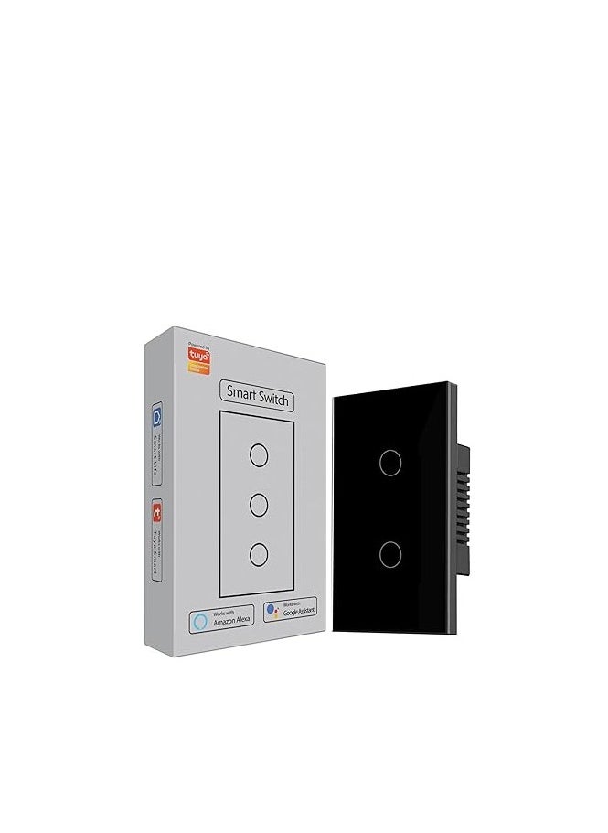 TUYA - Tuya Smart Home Light Wall Touch Switch 2Gang black Wifi Light switch US Standard - Image 1
