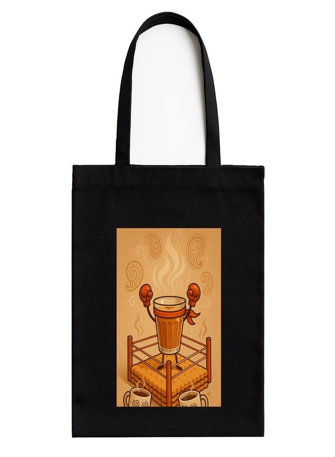 Megrok Chai Champion Victory Art Tote Bag for Women | Front A4 Size Printed Pocket | 16x14 Inch Stylish Cotton Bag | Tea Lover's Reusable Shopper with Secure Zipper - Image 1
