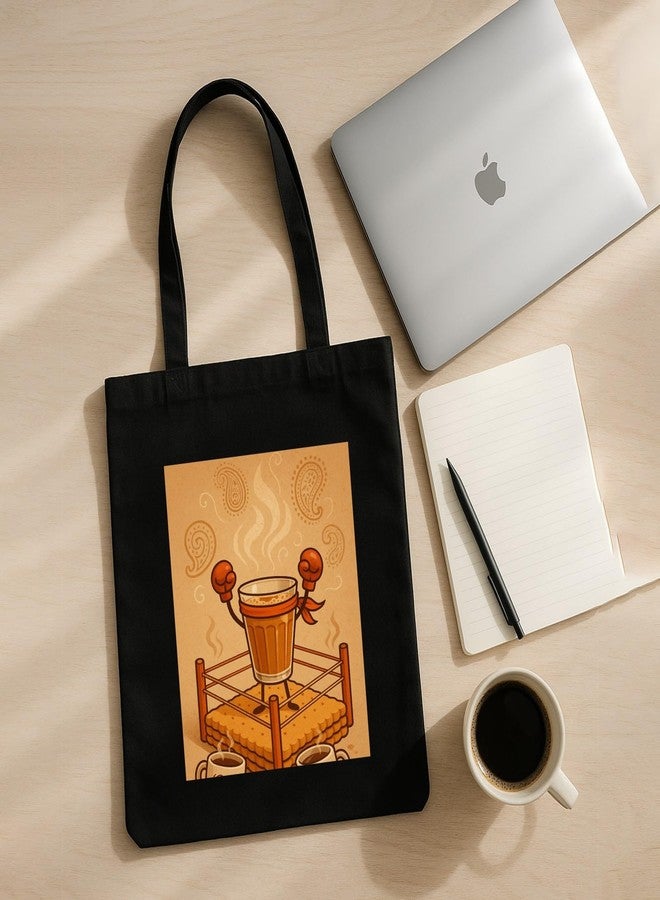 Megrok Chai Champion Victory Art Tote Bag for Women | Front A4 Size Printed Pocket | 16x14 Inch Stylish Cotton Bag | Tea Lover's Reusable Shopper with Secure Zipper - Image 3