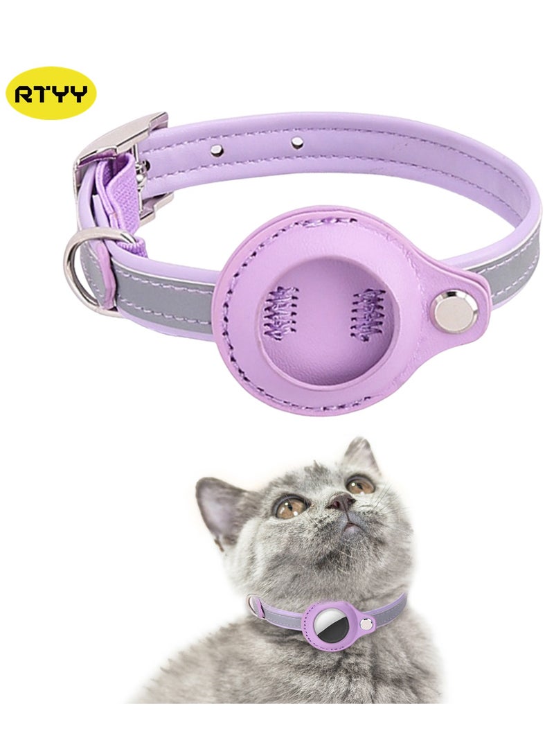 RTYY Airtag Cat Collar,Non-detachable Leather Adjustable Kitten Collar, Reflective Anti-suffocation Kitten Collar with Air Tag Holder for Girls Boys Cats, Small Dogs, Puppies - Image 1