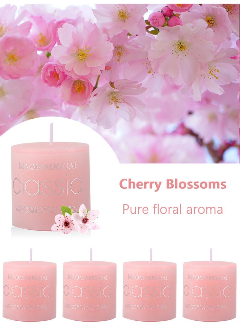 4 Pack Cherry Blossom Scented Candles, Smokeless Dripless Pillar Candles, 13 Hours Long Burning Fragrance Candle Set for Home, Weddings, Parties, Dinner Table Decor, Gift Boxed Aromatherapy Candles - Image 2