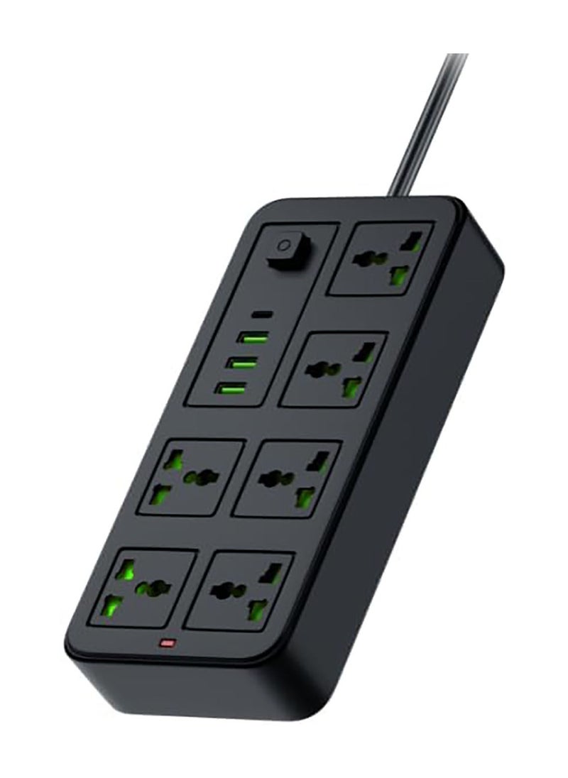 شريط طاقة عالمي به 6 مقابس تيار متردد مع منفذ Type-C / 3 منافذ USB-A بالمملكة المتحدة / بطول كابل 3 أمتار  - أسود - pzsku/ZE328B9BBDE4A9700F95BZ/45/_/1721720337/c61b2976-785c-4a74-a5e6-468bdb51e770