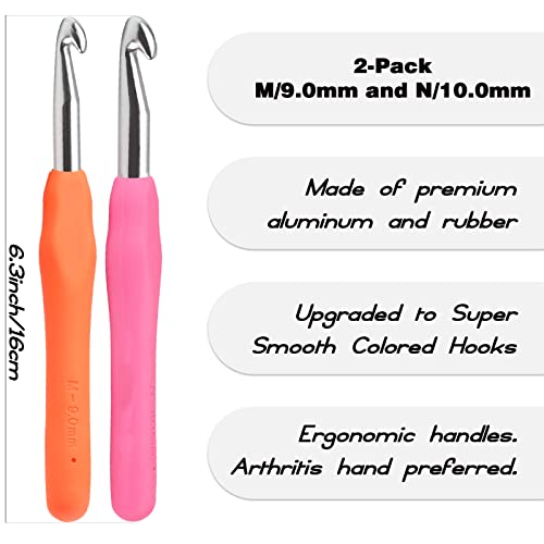 YOJOB 2Pack Size M / 9mm, N / 10mm Crochet Hooks, Super Smooth & Ergonomic for Beginner and Advanced (9.0mm, 10.0mm) - Image 2