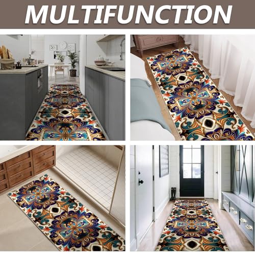 GUG Washable Corridor Runner Rug, Non-Slip Vintage Hallway Rug Runner with Upgrade Rubber Backing, Stain Resistant Faux Wool Distressed Carpet for Bedroom Kitchen Laundry Corridor Balcony (94.5" x 23.6") - Image 2