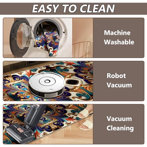 GUG Washable Corridor Runner Rug, Non-Slip Vintage Hallway Rug Runner with Upgrade Rubber Backing, Stain Resistant Faux Wool Distressed Carpet for Bedroom Kitchen Laundry Corridor Balcony (94.5" x 23.6") - Image 3