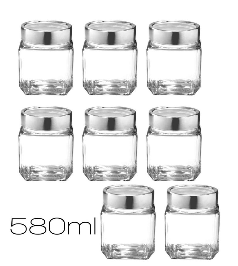 Vency Cube Jar 580ml, Transparent Storage Container Glass Jar for Spices and More (Set Of 8) - Image 2