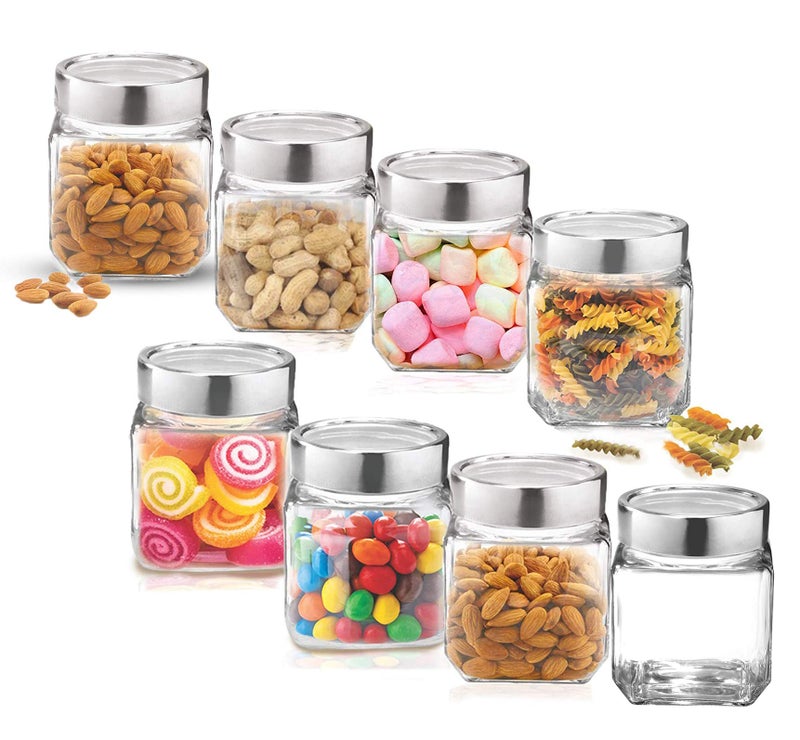 Vency Cube Jar 580ml, Transparent Storage Container Glass Jar for Spices and More (Set Of 8) - Image 1