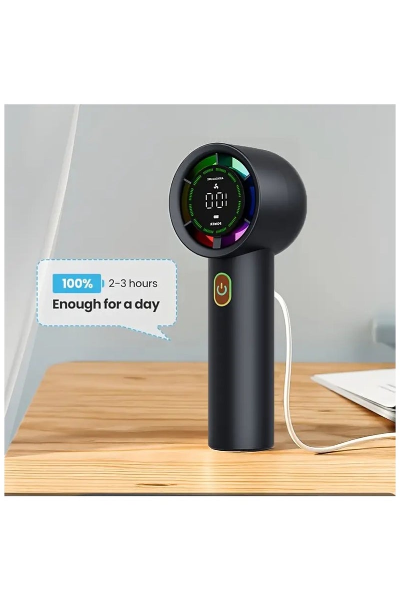 BlueFire Portable handheld USB rechargeable fan with LED digital display, battery indicator, 10 quiet speeds, high-speed motor, compact design for desk, travel and outdoor use - Image 4