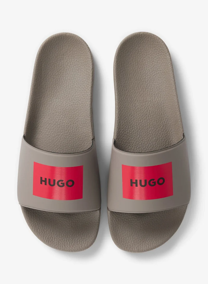 HUGO brown Slides with logo strap for Men | Best Price UAE