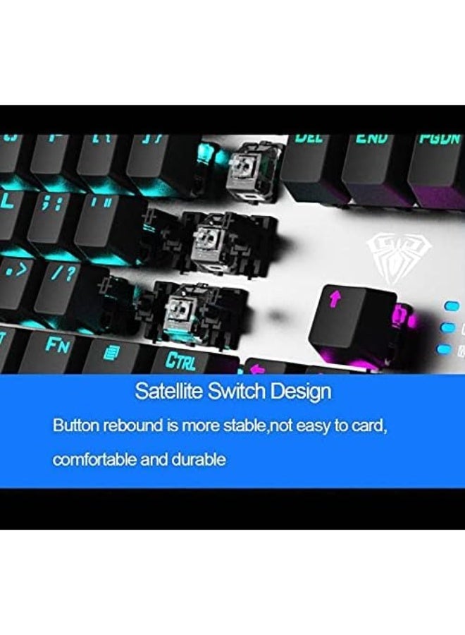 لوحة مفاتيح ألعاب ميكانيكية Aula F2058، مضادة للظلال، مفاتيح زرقاء، إضاءة LED قوس قزح، مع مسند للرسغ - Image 2