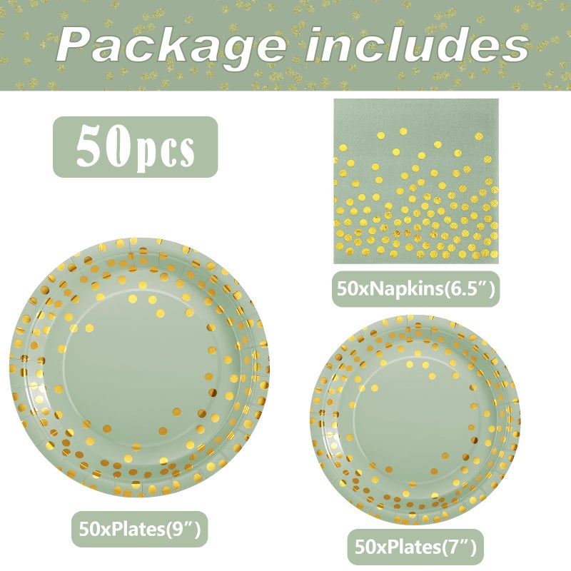 Boocikey 150PCS Sage Green Party Decorations Disposable Sage Green Plates and Napkins Party Supplies for 50 Guests Bridal Shower Plates for Birthday Bachelorette Wedding Graduation Baby Shower Bridal Shower - Image 3