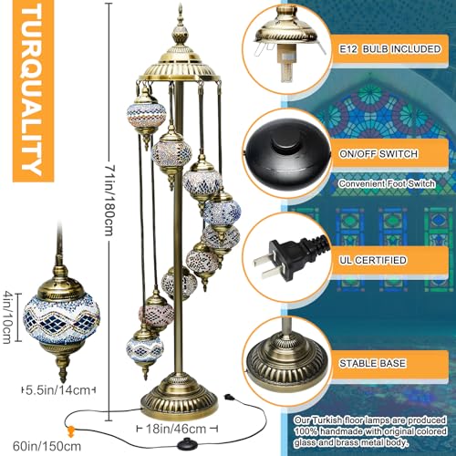 Hortsun Turkish Lamp Moroccan Floor Lamp Handmade Globe Living Floor Lighting Bohemia Standing Lighting for Decorative Home Designs(Floor,9 Globes Style) - Image 2