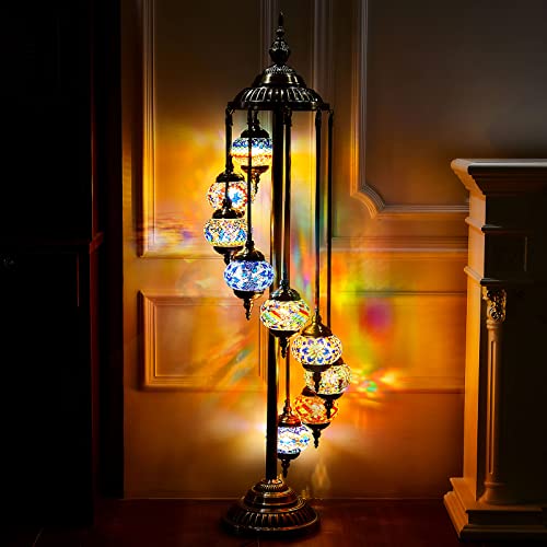 Hortsun Turkish Lamp Moroccan Floor Lamp Handmade Globe Living Floor Lighting Bohemia Standing Lighting for Decorative Home Designs(Floor,9 Globes Style) - Image 5