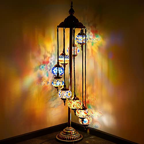 Hortsun Turkish Lamp Moroccan Floor Lamp Handmade Globe Living Floor Lighting Bohemia Standing Lighting for Decorative Home Designs(Floor,9 Globes Style) - Image 1