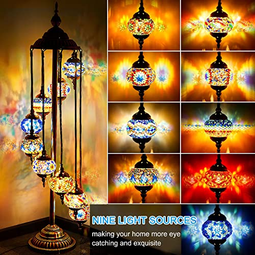 Hortsun Turkish Lamp Moroccan Floor Lamp Handmade Globe Living Floor Lighting Bohemia Standing Lighting for Decorative Home Designs(Floor,9 Globes Style) - Image 3