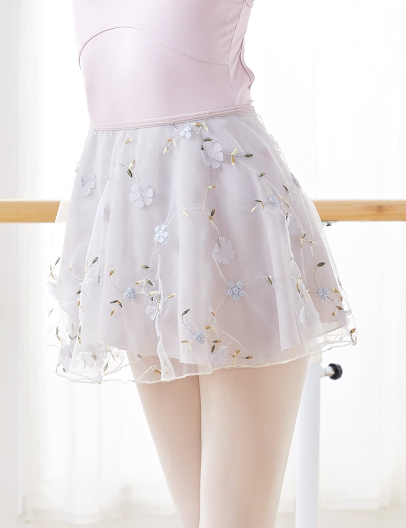 Daydance White Women Ballet Skirts Lace Embroidery Lyrical Wrap Dance Skirts for Adult, 2 Layers - Image 3