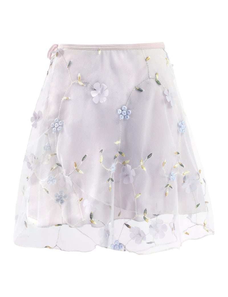 Daydance White Women Ballet Skirts Lace Embroidery Lyrical Wrap Dance Skirts for Adult, 2 Layers - Image 1