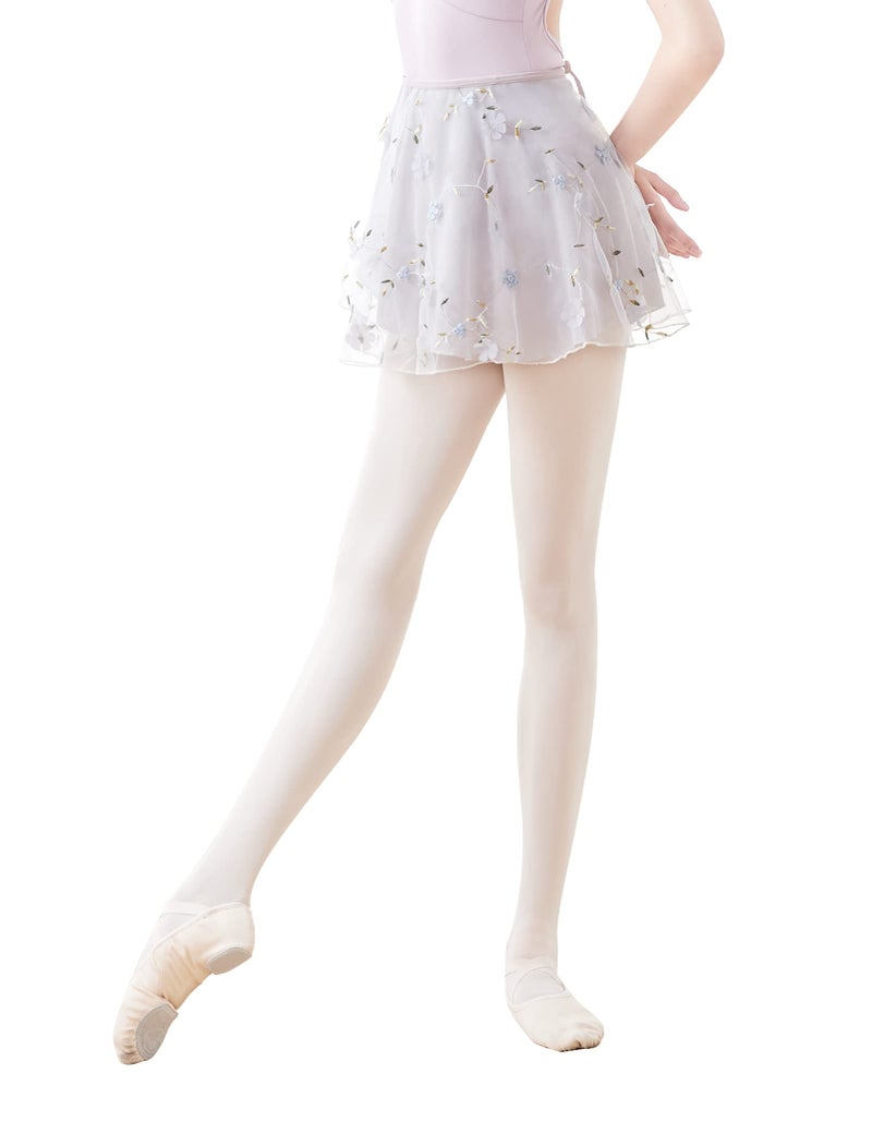 Daydance White Women Ballet Skirts Lace Embroidery Lyrical Wrap Dance Skirts for Adult, 2 Layers - Image 4