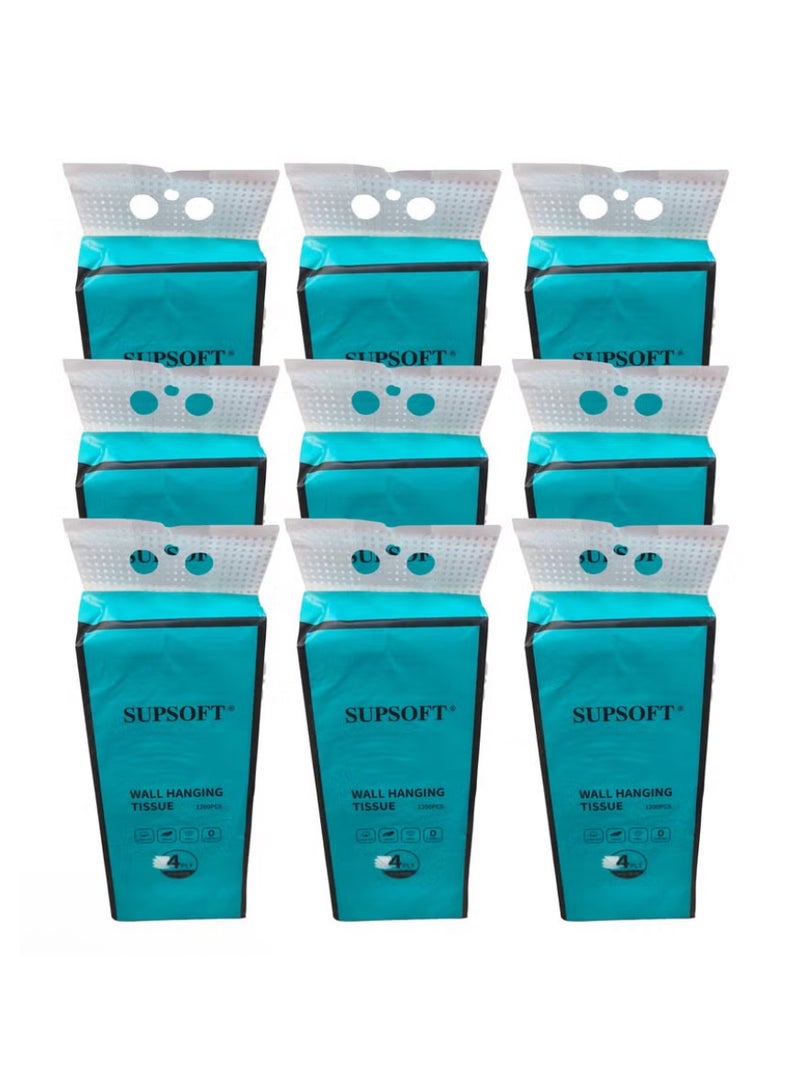 سوبسوفت علبة من 9 علب مناديل حائطية، 4 طبقات، تحتوي كل علبة على 1200 منديل - Image 1