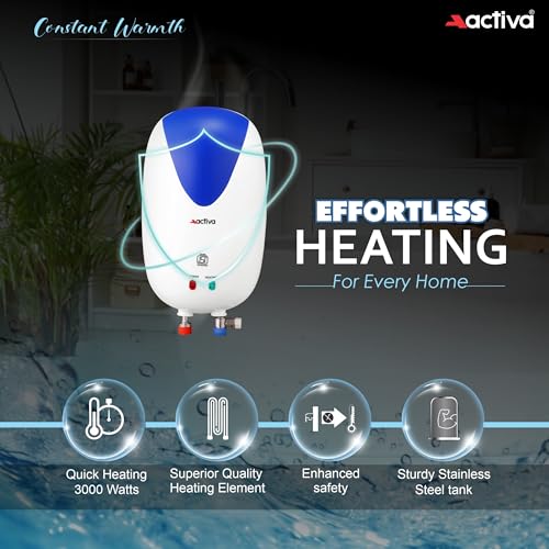 ACTIVA Instant Water Geyser, 3000 Watt, 3 Ltr Tank, ABS Body, ISI Marked Cooper Element, Auto Cutt off, Anti Rust Coating to save Corrosion by Water, 5 years Warranty (White) - Image 3