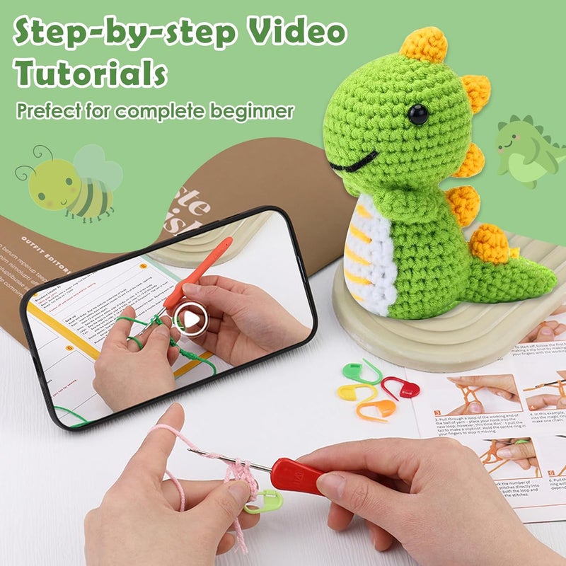 TecoKart طقم كروشيه 4 قطع - سلسلة الحيوانات طقم كروشيه للمبتدئين للكبار والأطفال، طقم DIY مع أدوات ودليل فيديو خطوة بخطوة، متعدد الألوان - Image 5