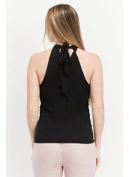 INC Women Halter Neck Sleeveless Plain Top, Black  - Image 4