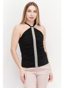 INC Women Halter Neck Sleeveless Plain Top, Black  - Image 1