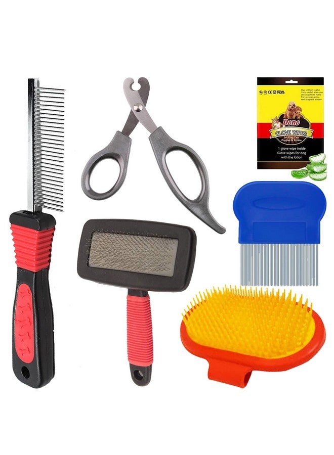 إيميلي بيتس مجموعة العناية بشعر الكلاب - فرشاة الكلاب، فرشاة اليد، مناديل وقفازات، مشط لإزالة شعر الكلاب، مقص أظافر الحيوانات الأليفة، أداة تساقط الشعر للكلاب والقطط ذات الشعر الطويل المتشابك (عبوة من 6 قطع، قد يختلف اللون) - Image 1