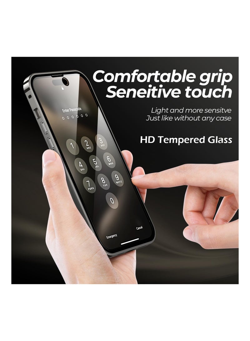 Double-Sided Magnetic for iPhone 15 Pro Max Case, Full-Coverage Protective Case for iPhone 15 Pro Max with Metal Glass Screen Protector Buckle and Camera Lens Protector - Natural Titanium