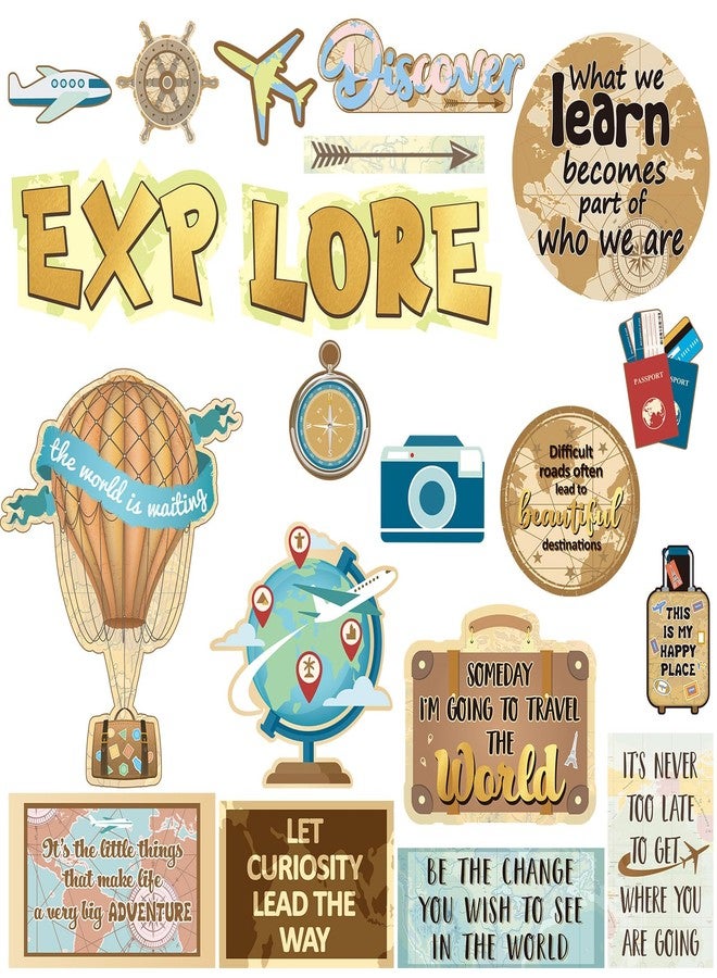 Supervitae 27 Pieces Travel Cutouts Travel the Map Bulletin Board Set Classroom Decor Motivational Sign Theme Party Decoration for Kids School Social Studies Classroom Office - Image 1