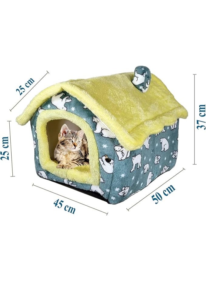 أن ان سي بيتس سرير للحيوانات الأليفة للقطط الصغيرة والمتوسطة الحجم، سرير قطط دافئ في الشتاء، وعش مريح للحيوانات الأليفة بتصميم على شكل منزل، ووسادة قابلة للإزالة، وقاعدة مضادة للانزلاق (50 سم) - Image 2