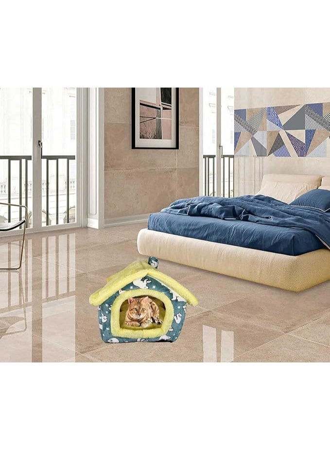 أن ان سي بيتس سرير للحيوانات الأليفة للقطط الصغيرة والمتوسطة الحجم، سرير قطط دافئ في الشتاء، وعش مريح للحيوانات الأليفة بتصميم على شكل منزل، ووسادة قابلة للإزالة، وقاعدة مضادة للانزلاق (50 سم) - Image 3