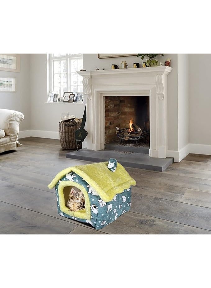 أن ان سي بيتس سرير للحيوانات الأليفة للقطط الصغيرة والمتوسطة الحجم، سرير قطط دافئ في الشتاء، وعش مريح للحيوانات الأليفة بتصميم على شكل منزل، ووسادة قابلة للإزالة، وقاعدة مضادة للانزلاق (50 سم) - Image 4