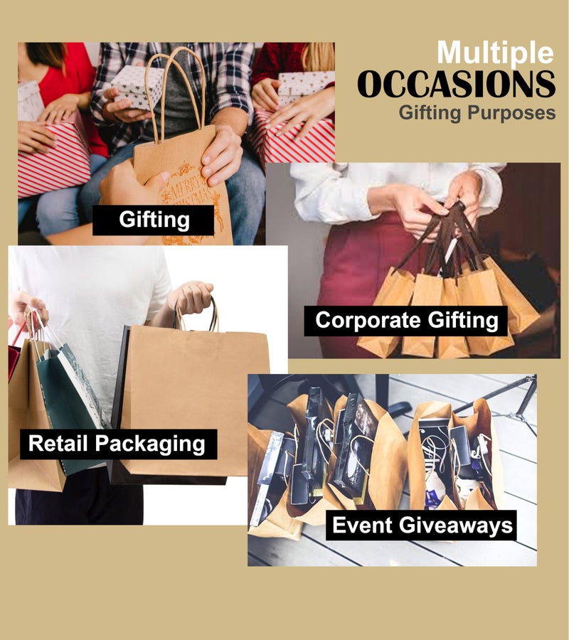 KOSY حزمة KOSY من 10 أكياس هدايا | حقيبة ورقية صديقة للبيئة قابلة لإعادة التدوير للهدايا | حقيبة ورقية متينة ومتعددة الاستخدامات للتسوق | حقيبة هدايا متوسطة 29x7.5x22 سم | حقيبة هدايا بتصميم طباعة ذهبية - Image 5