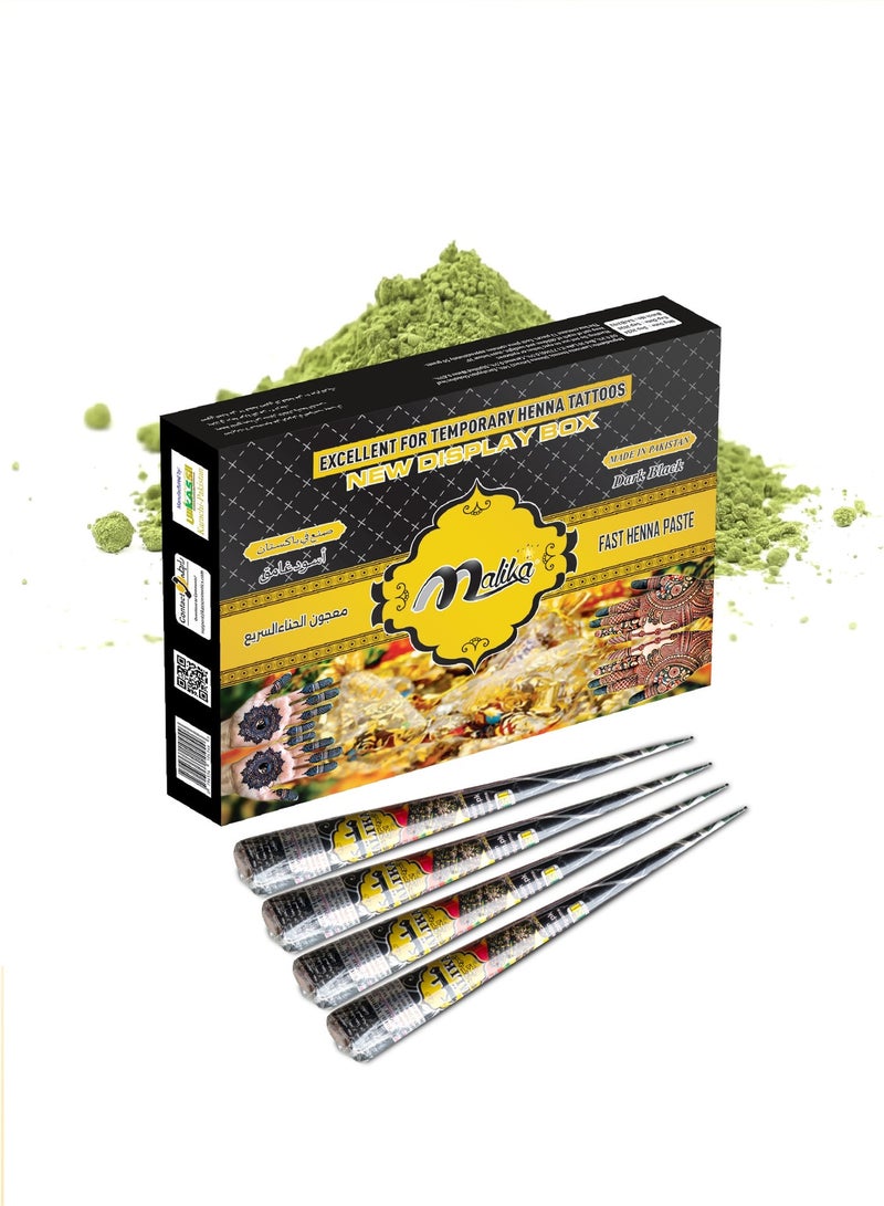 Malika Black Henna Cones Pack of 4 | Natural Henna Cones | Organic Henna Kit - Image 1