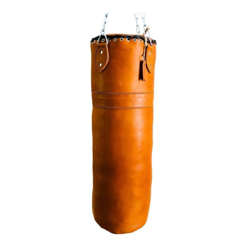 Geoffrey Vintage TAN Leather Boxing Gym Punching TraIng Bag with Chains Retro 100CM