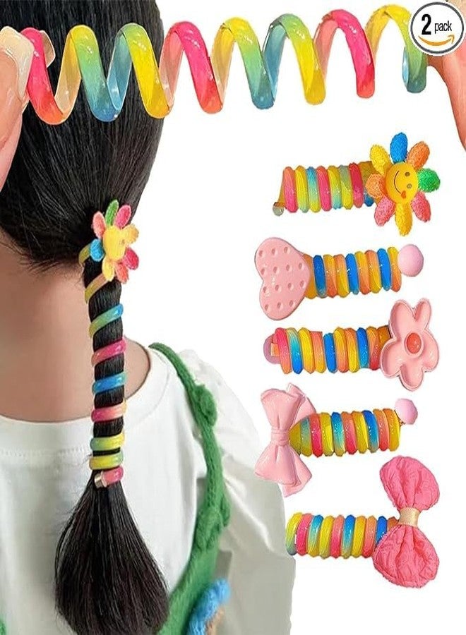 La Belleza Rainbow Cute Telephone Wire Hair Bands for Girls - Bowknot Braided, Multicolor Cartoon Characters, and Star Shape Ponytail Makers Pack of 2 - Image 5