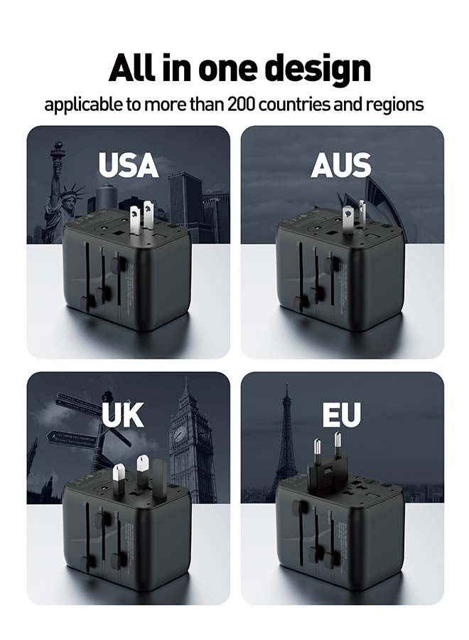 JODA شاحن السفر JODA TOUR GaN 20W بمدخلين USB-A ومدخل USB-C أسود مع تكيف متعدد الدول 10A فيوز قابل للاستبدال - Image 3