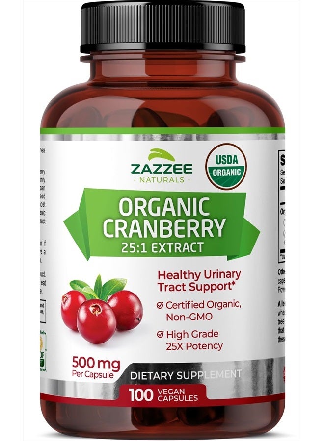 Zazzee USDA Organic Cranberry 25:1 Extract, 12,500 mg Strength, 100 Vegan Capsules, Over 3 Month Supply, Standardized, Concentrated 25X Extract, 100% Vegetarian, Certified Organic, Non-GMO All-Natural  - Image 1