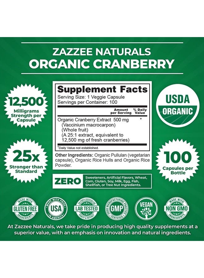 Zazzee USDA Organic Cranberry 25:1 Extract, 12,500 mg Strength, 100 Vegan Capsules, Over 3 Month Supply, Standardized, Concentrated 25X Extract, 100% Vegetarian, Certified Organic, Non-GMO All-Natural  - Image 3
