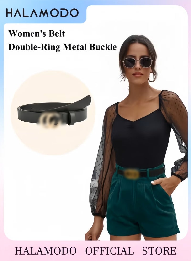 HALAMODO Women's Leather Belt with Gold Buckle Ladies Waist Work Belt for Jeans Pants Dresses - Image 1