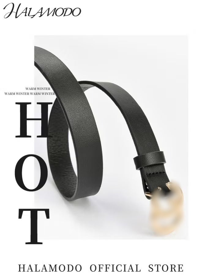 HALAMODO Women's Leather Belt with Gold Buckle Ladies Waist Work Belt for Jeans Pants Dresses - Image 3