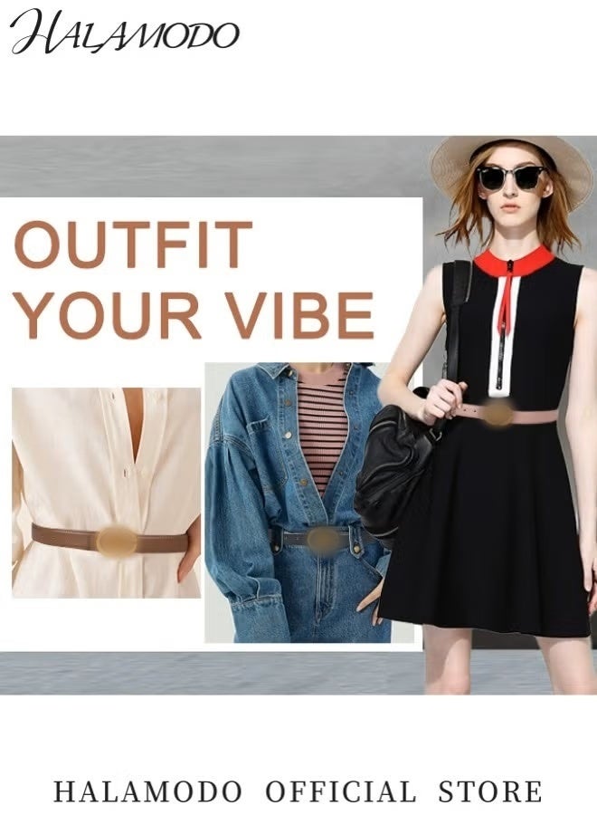 HALAMODO Women's Leather Belt with Gold Buckle Ladies Waist Work Belt for Jeans Pants Dresses - Image 2