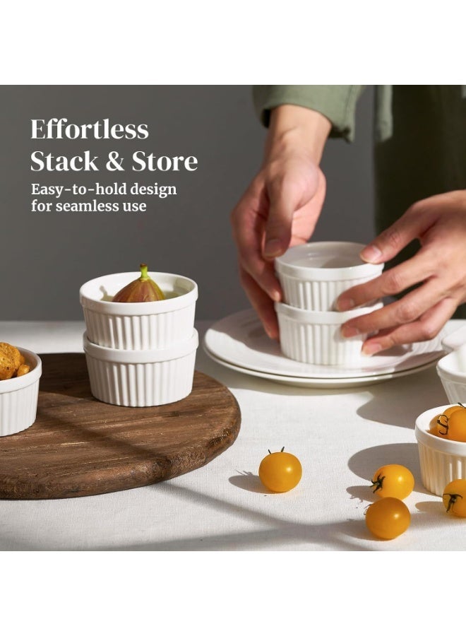 Ramekins 4 oz Oven Safe for Creme Brulee Souffle, Porcelain Custard Cups Ramiken for Baking, Classic Style Ramekins Bowls, Set of 6, White - Image 5