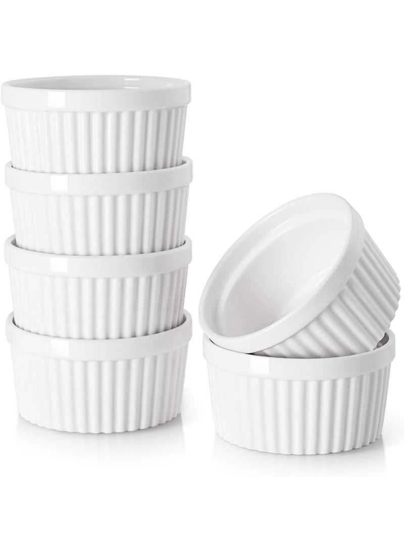 Ramekins 4 oz Oven Safe for Creme Brulee Souffle, Porcelain Custard Cups Ramiken for Baking, Classic Style Ramekins Bowls, Set of 6, White - Image 1