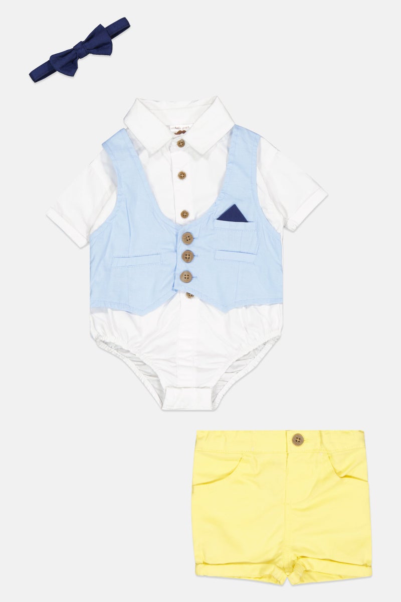 Little Gent Toddlers Boy 3 Pcs Bodysuit And Shorts Set, Multicolor - Image 1