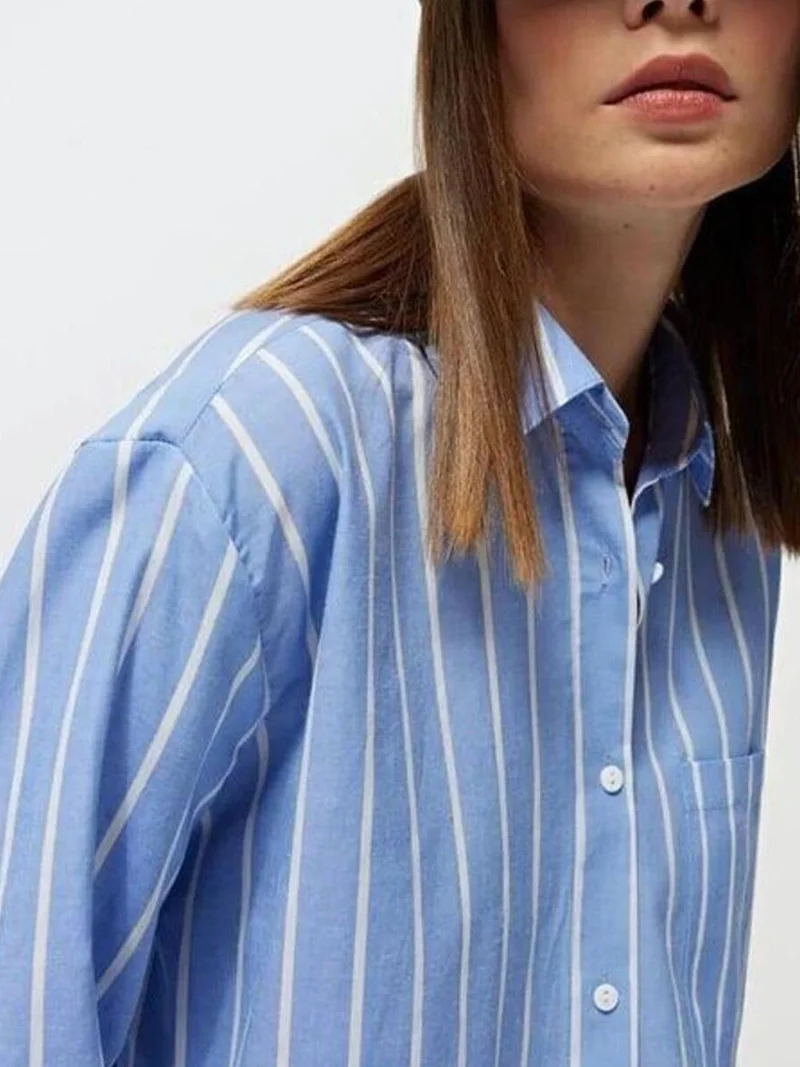 MixRay Maya Blue Mixray Striped Relaxed Fit Shirt for Women | Best Price UAE