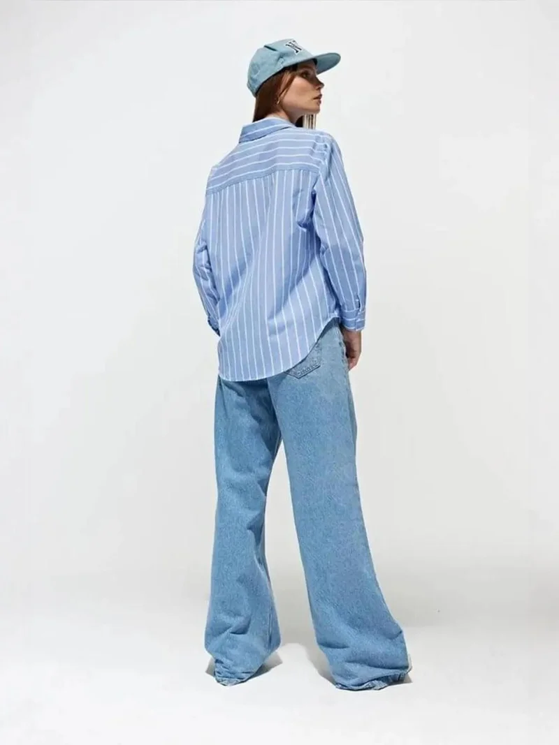 MixRay Maya Blue Mixray Striped Relaxed Fit Shirt for Women | Best Price UAE