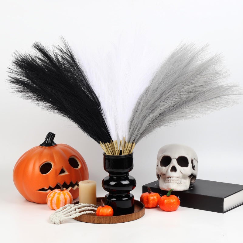 JOLYEAK 30pcs Pampas Grass Decor,21" Artificial Pompous Grass Bulk,Small Vase Filler Pompas Grass for Home Wedding Living Room Wall Party Decoration (Black,White,Gray) - Image 3