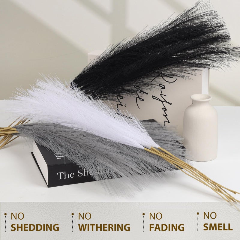 JOLYEAK 30pcs Pampas Grass Decor,21" Artificial Pompous Grass Bulk,Small Vase Filler Pompas Grass for Home Wedding Living Room Wall Party Decoration (Black,White,Gray) - Image 4
